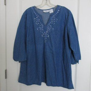 100% cotton denim peasant blouse